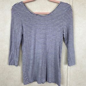 Anthropologie Dolan Left Coast Gray Blue Stripe 3/4 Sleeve Scoop Neck Top S